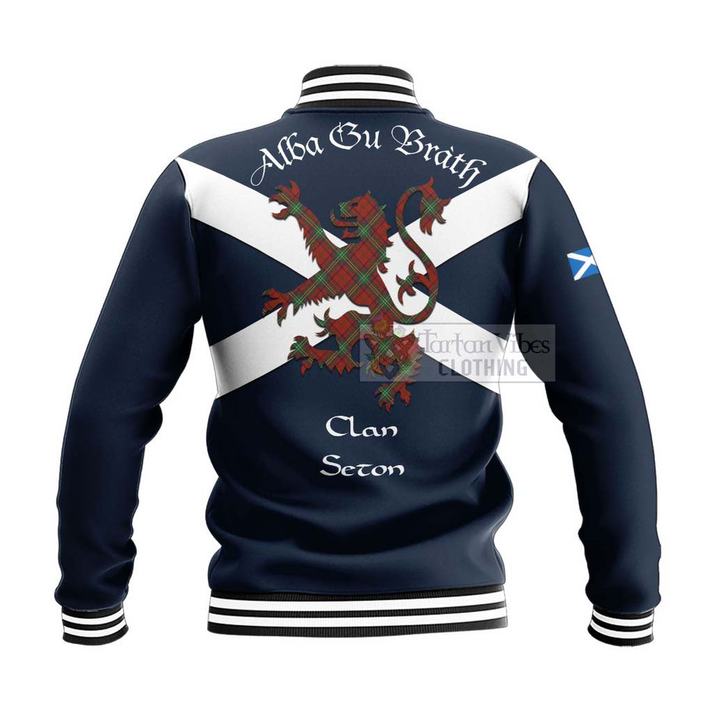 Seton Tartan Lion Rampant Baseball Jacket Proudly Display Your Heritage with Alba Gu Brath and Clan Name - Tartan Vibes Clothing