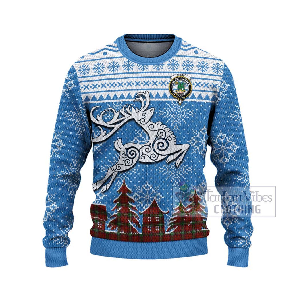 Seton Clan Christmas Ugly Sweater Celtic Reindeer Style - Tartan Vibes Clothing