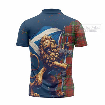 Seton Tartan Family Crest Zipper Polo Shirt with Scottish Majestic Lion - Tartan Vibes Clothing