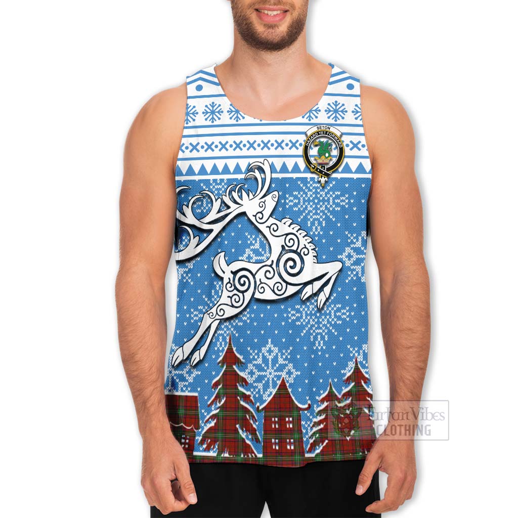 Seton Clan Christmas Men's Tank Top Celtic Reindeer Style - Tartan Vibes Clothing
