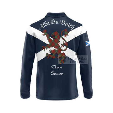 Seton Tartan Lion Rampant Long Sleeve Polo Shirt Proudly Display Your Heritage with Alba Gu Brath and Clan Name - Tartan Vibes Clothing