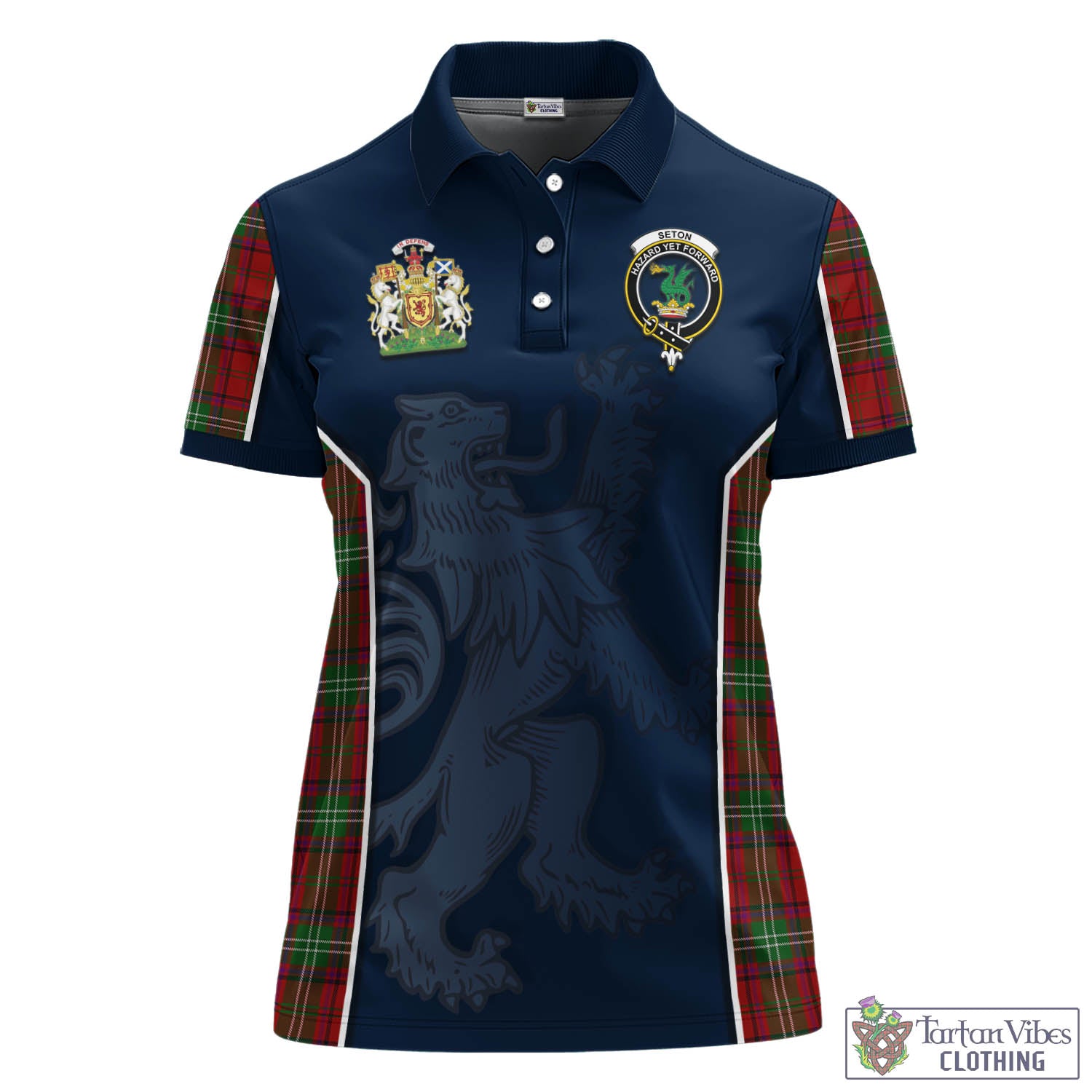 Tartan Vibes Clothing Seton Tartan Women's Polo Shirt with Family Crest and Lion Rampant Vibes Sport Style
