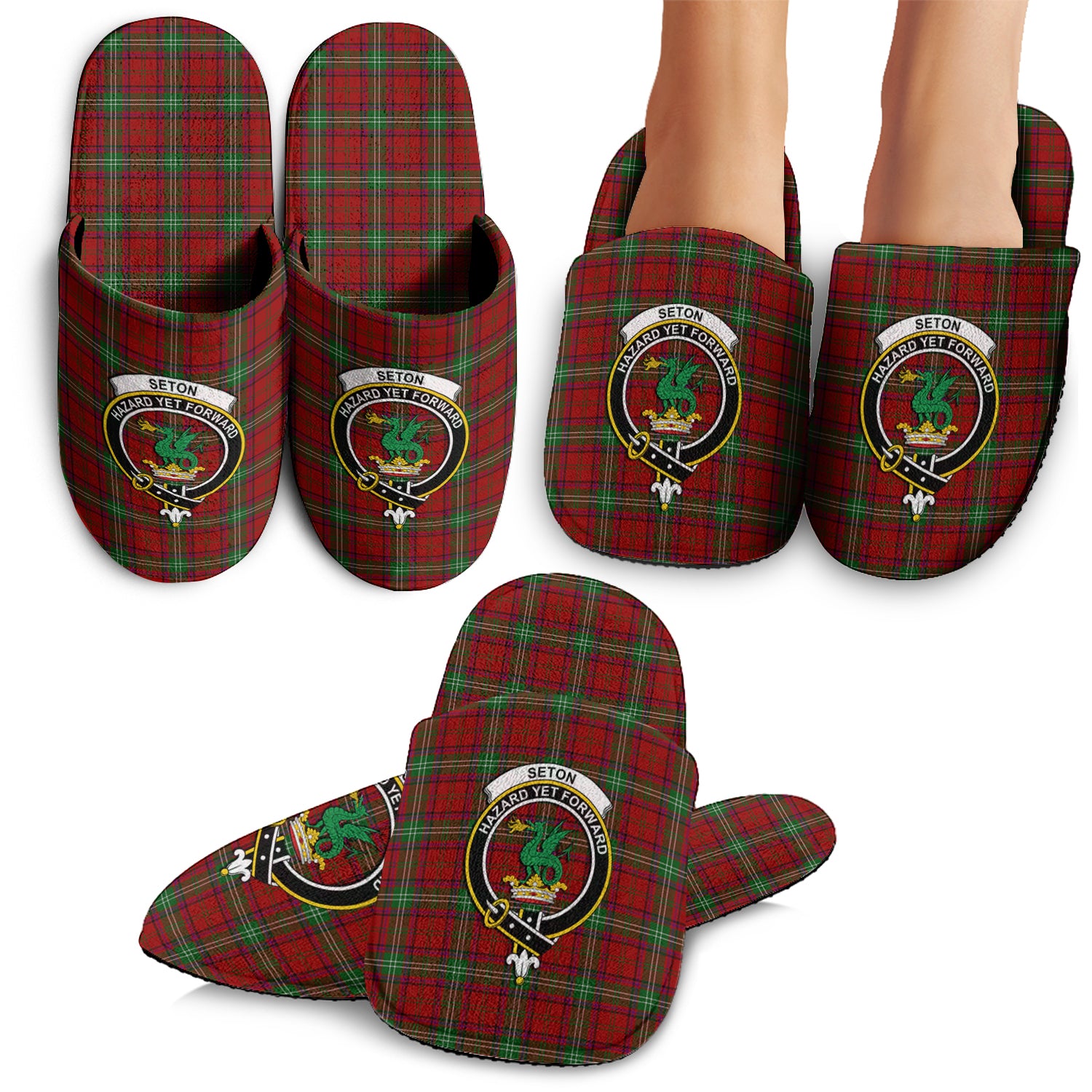 Seton Tartan Home Slippers with Family Crest - Tartan Vibes Clothing
