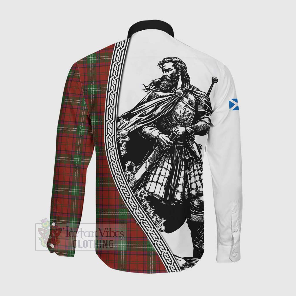 Seton Tartan Clan Crest Long Sleeve Button Shirt with Highlander Warrior Celtic Style Men's Shirt - Tartan Vibes Clothing