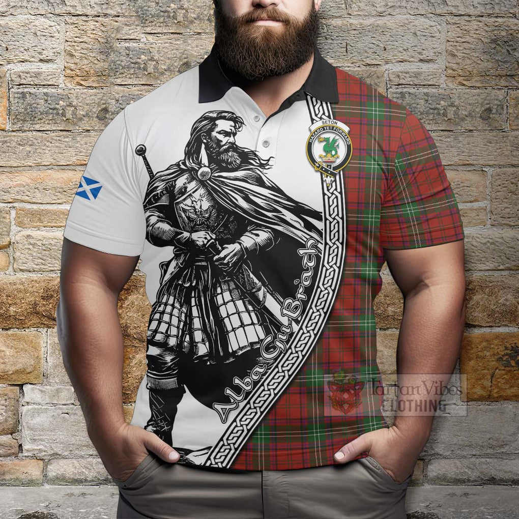 Seton Tartan Clan Crest Polo Shirt with Highlander Warrior Celtic Style - Tartan Vibes Clothing
