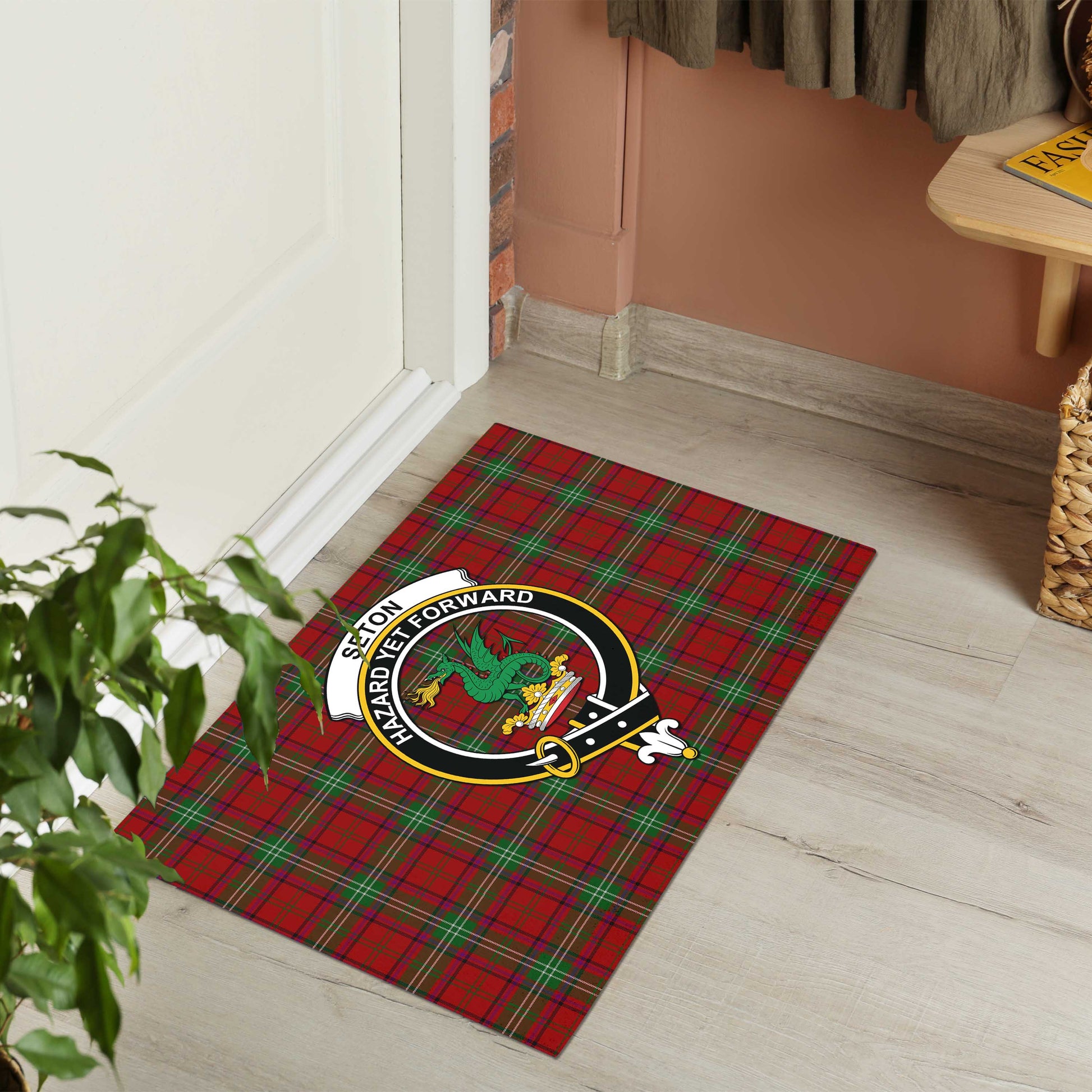 Seton Tartan Door Mat with Family Crest - Tartanvibesclothing Shop