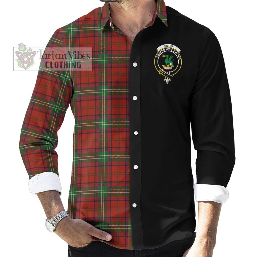 Seton Tartan Long Sleeve Button Shirt with Family Crest and Half Of Me Style - Tartanvibesclothing Shop