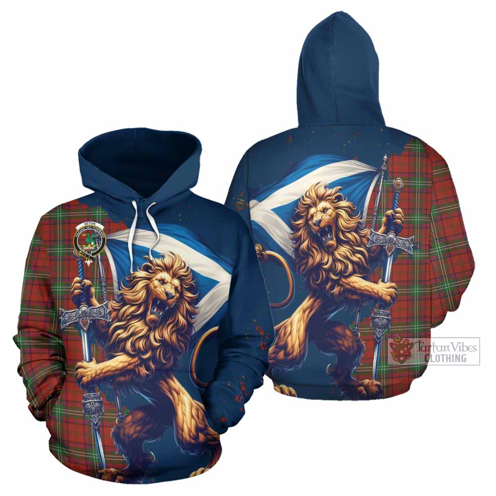 Seton Tartan Family Crest Hoodie with Scottish Majestic Lion - Tartan Vibes Clothing