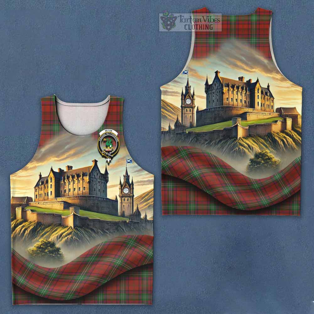 Seton Tartan Family Crest Men's Tank Top with Scottish Ancient Castle Style - Tartan Vibes Clothing