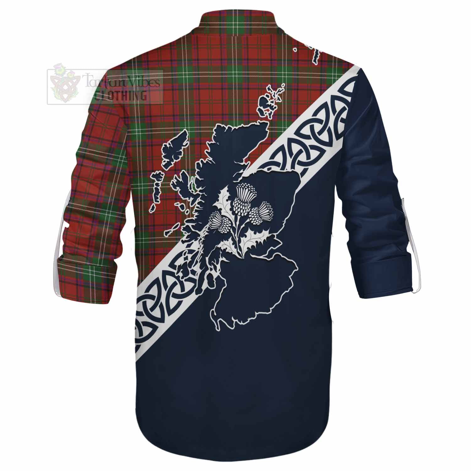 Seton Tartan Ghillie Kilt Shirt Featuring Thistle and Scotland Map - Tartan Vibes Clothing