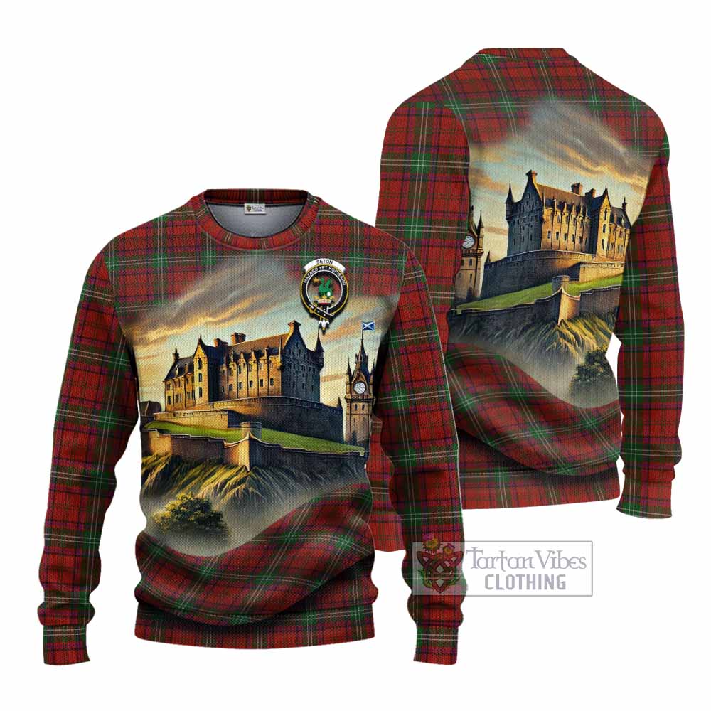 Seton Tartan Family Crest Knitted Sweater with Scottish Ancient Castle Style - Tartan Vibes Clothing