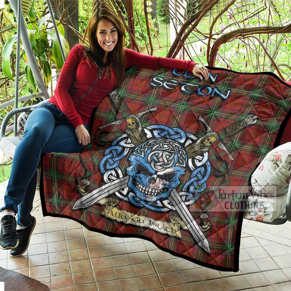 Seton Tartan Quilt with Celtic Skull Alba Gu Brath Style - Tartan Vibes Clothing