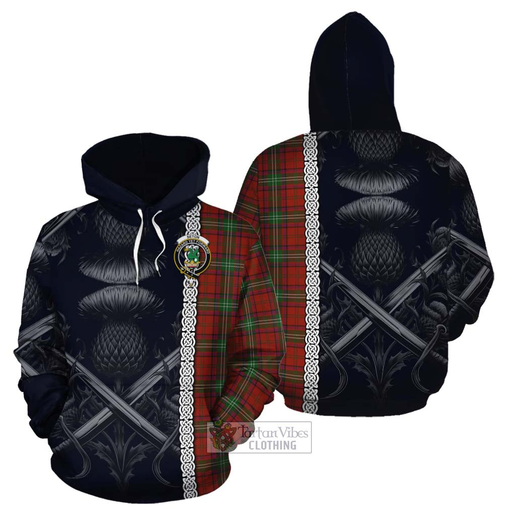 Seton Tartan Cotton Hoodie with Family Crest Cross Sword Thistle Celtic Vibes - Tartan Vibes Clothing
