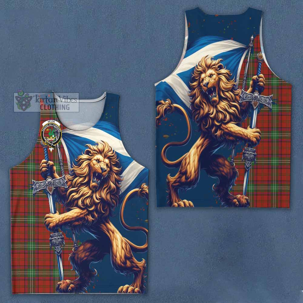 Seton Tartan Family Crest Men's Tank Top with Scottish Majestic Lion - Tartan Vibes Clothing