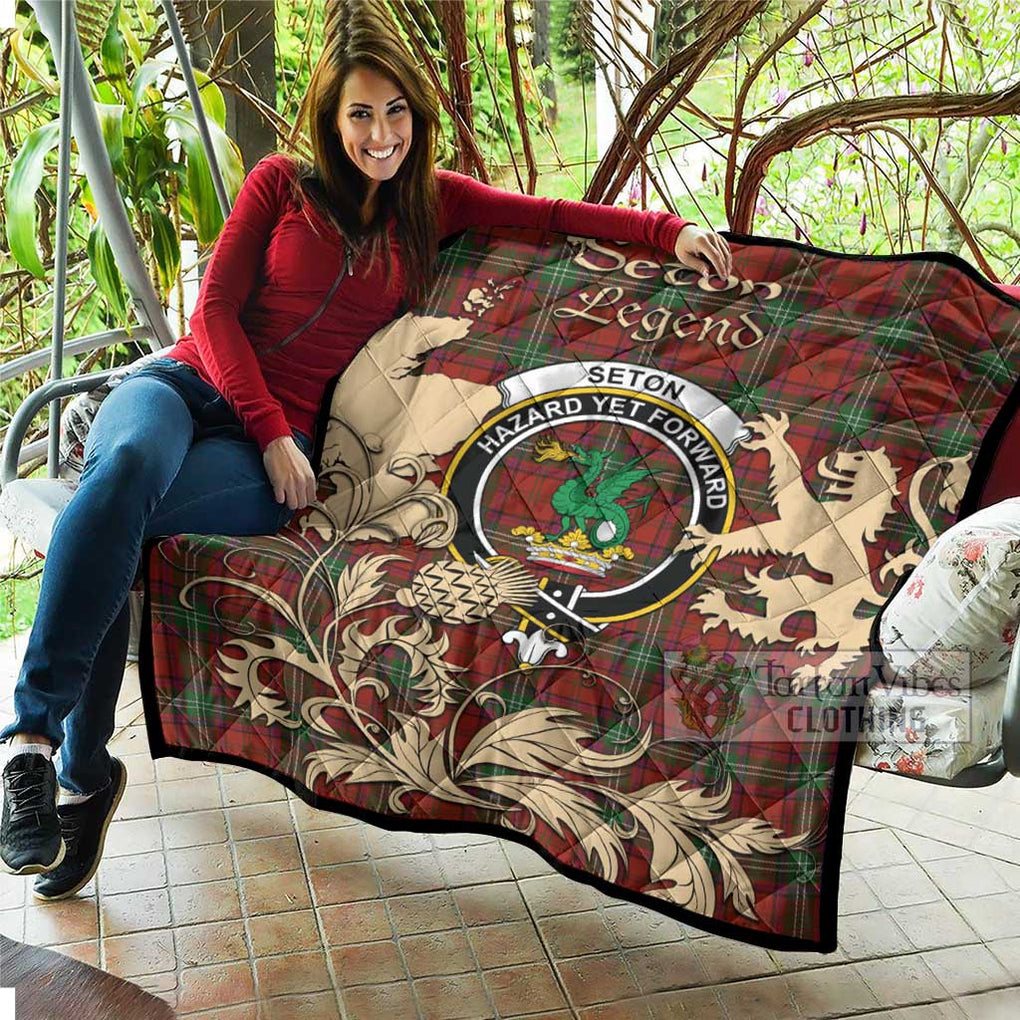 Tartan Vibes Clothing Seton Tartan Quilt with Family Crest and Scottish Symbol Style