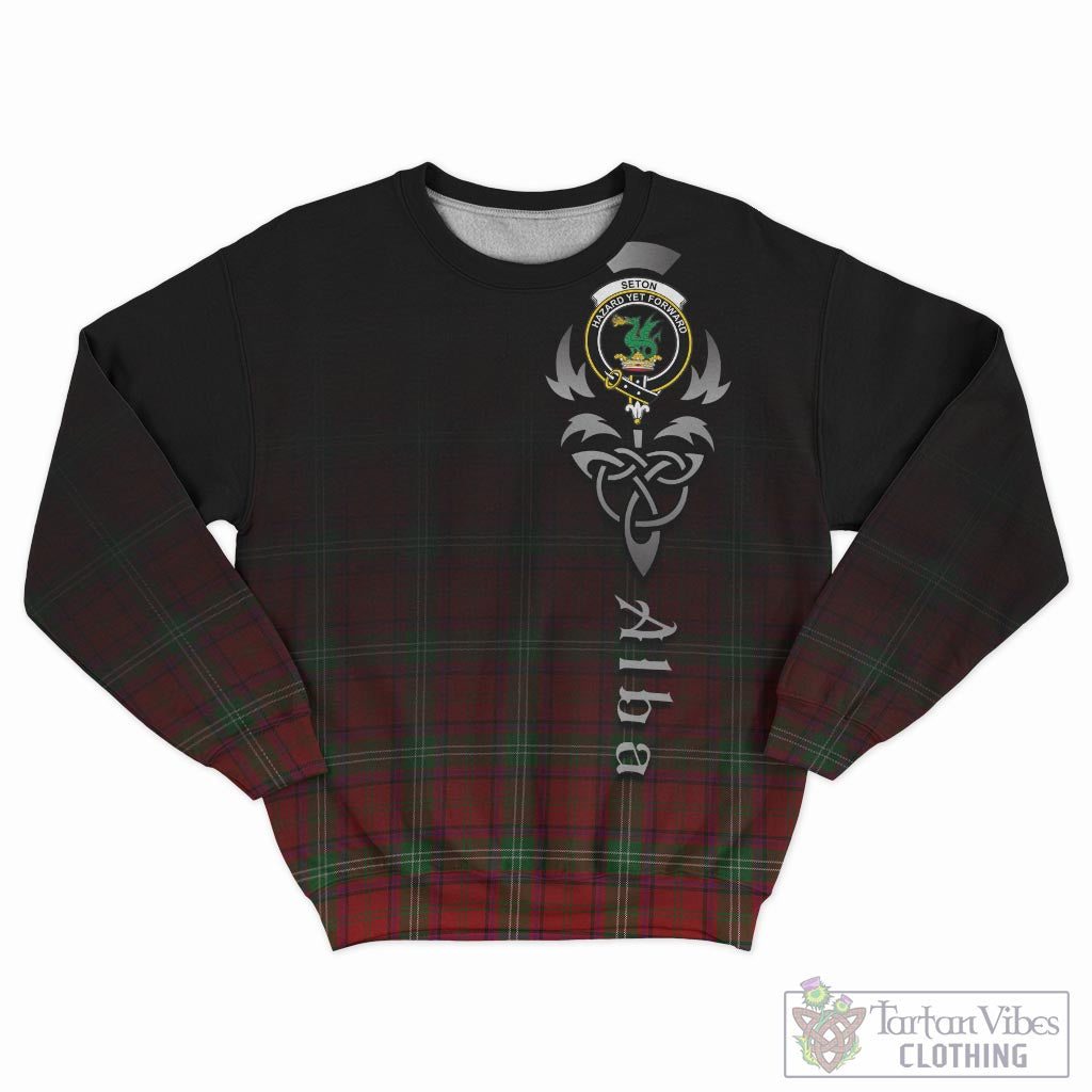 Seton Tartan Sweatshirt Featuring Alba Gu Brath Family Crest Celtic Inspired - Tartan Vibes Clothing
