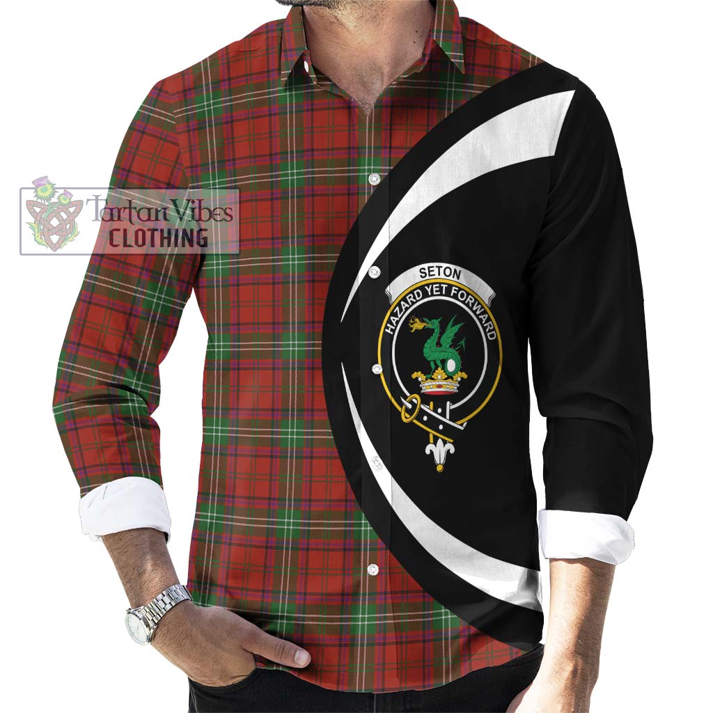 Seton Tartan Long Sleeve Button Up with Family Crest Circle Style - Tartan Vibes Clothing