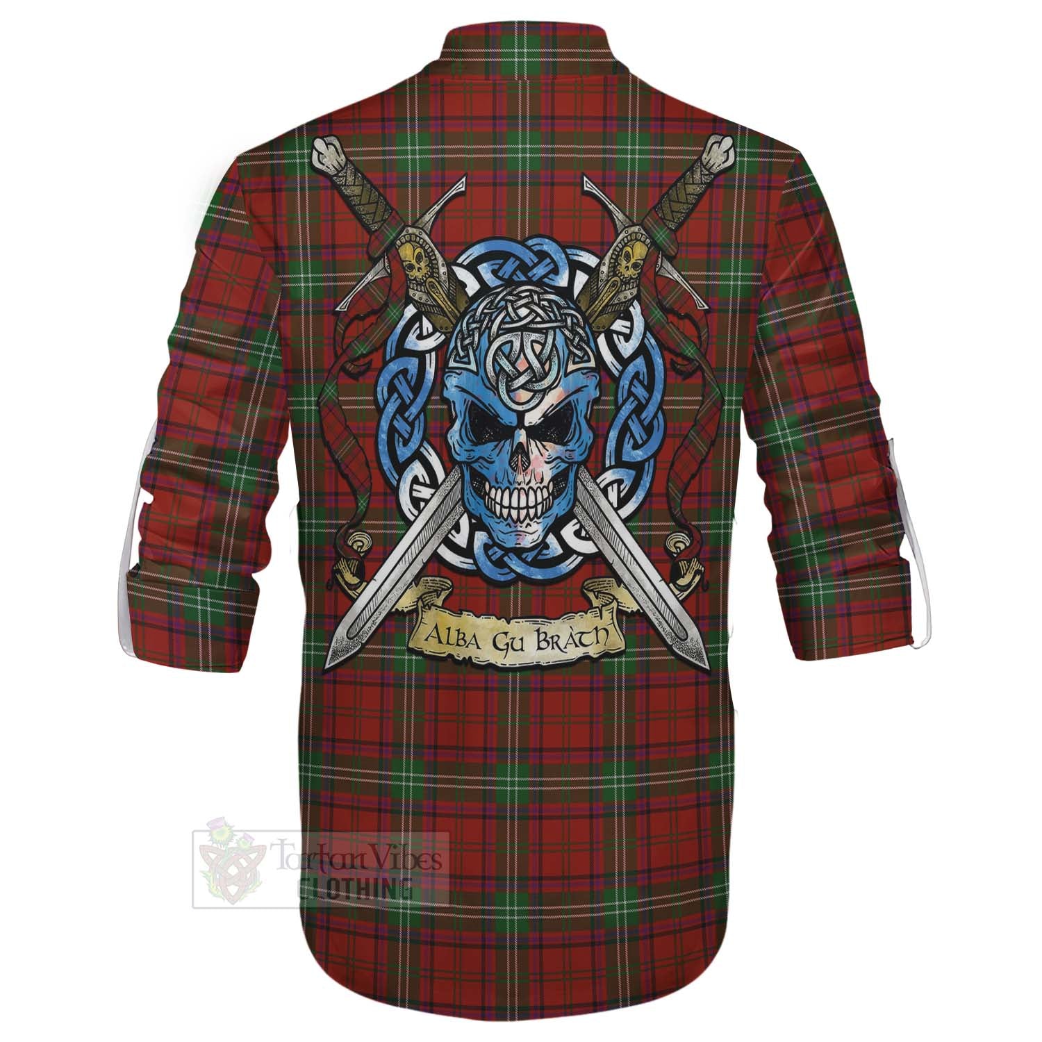 Seton Tartan Ghillie Kilt Shirt with Family Crest Celtic Skull Style - Tartan Vibes Clothing