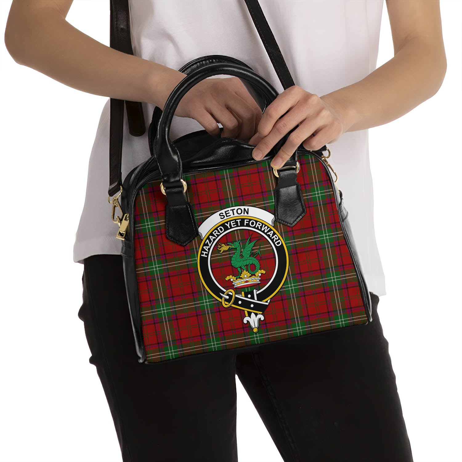 Seton Tartan Shoulder Handbags with Family Crest - Tartanvibesclothing