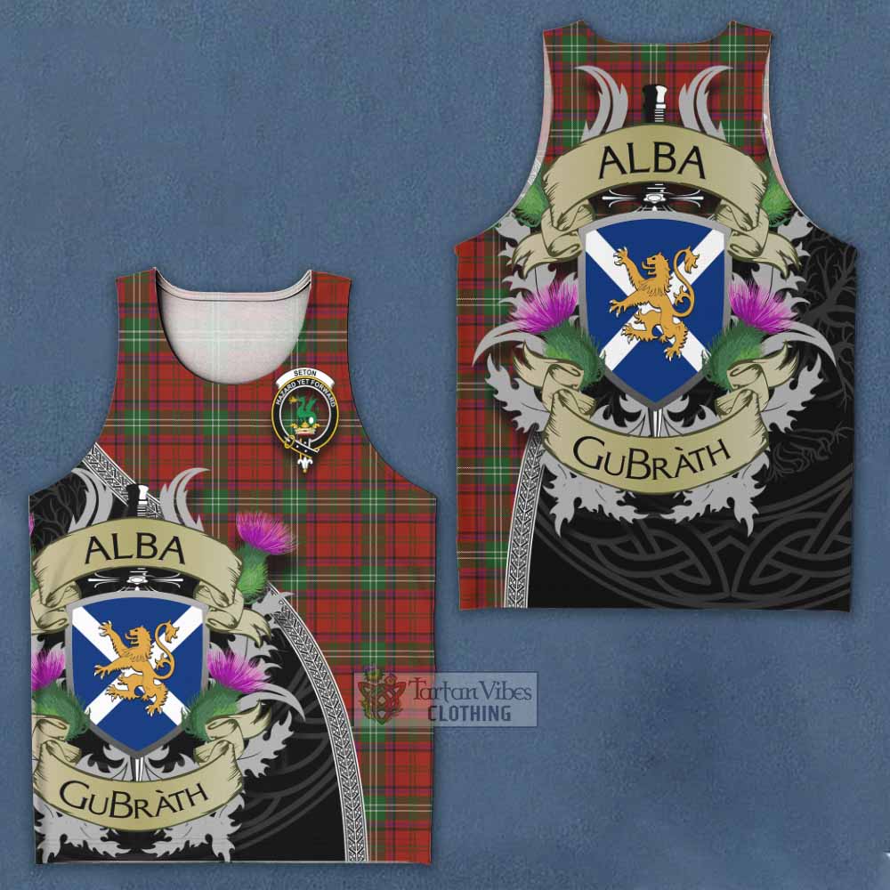 Seton Tartan Family Crest Men's Tank Top Lion Rampant Royal Thistle Shield Celtic Inspired - Tartan Vibes Clothing