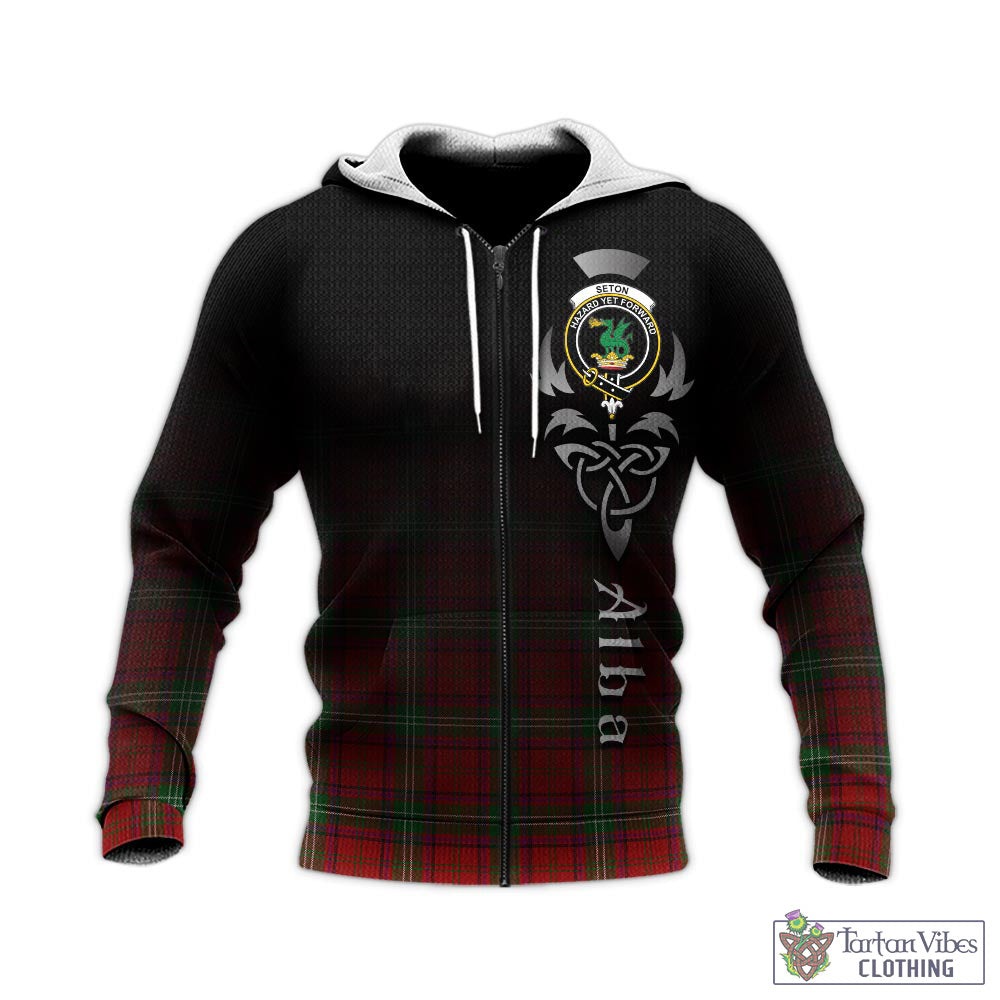Seton Tartan Knitted Hoodie Featuring Alba Gu Brath Family Crest Celtic Inspired - Tartan Vibes Clothing