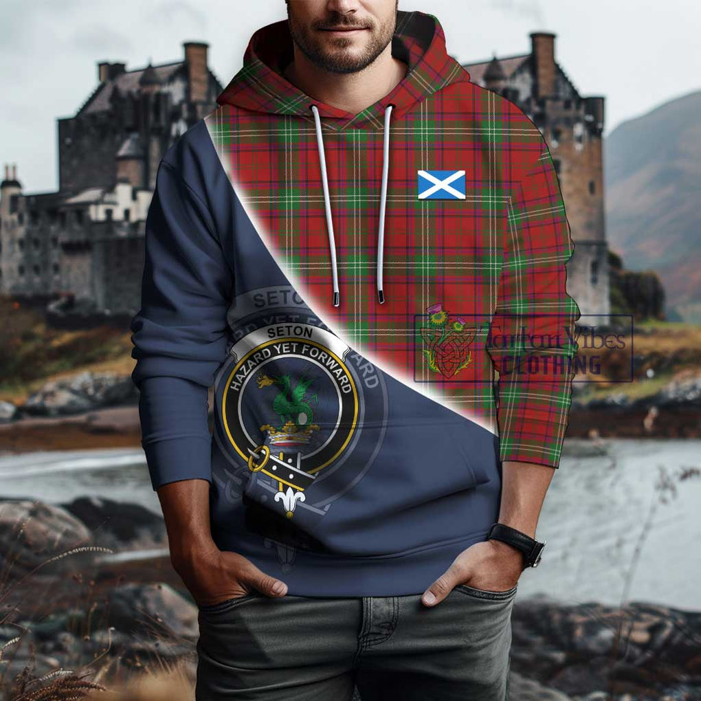 Seton Tartan Hoodie with Personalised National Flag and Family Crest Half Style - Tartan Vibes Clothing