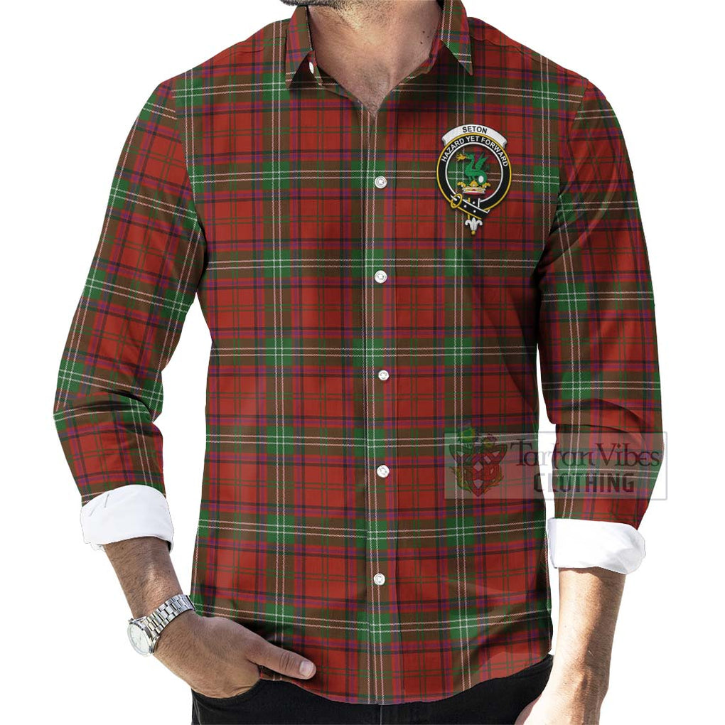 Seton Tartan Long Sleeve Button Shirt with Family Crest Celtic Skull Style - Tartan Vibes Clothing