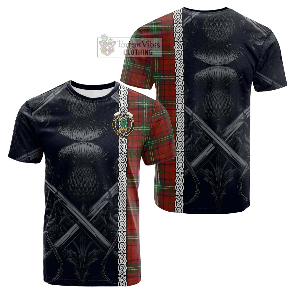 Seton Tartan Cotton T-shirt with Family Crest Cross Sword Thistle Celtic Vibes - Tartan Vibes Clothing