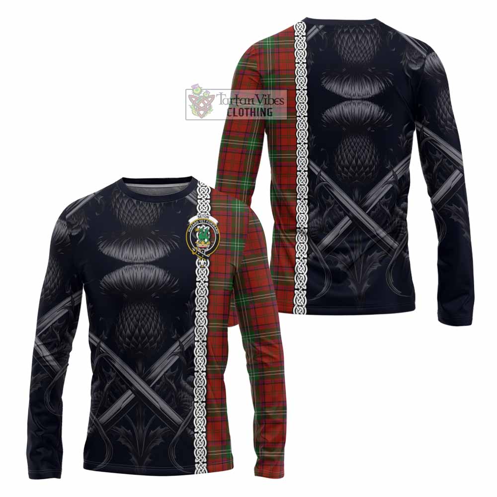 Seton Tartan Long Sleeve T-Shirt with Family Crest Cross Sword Thistle Celtic Vibes - Tartan Vibes Clothing