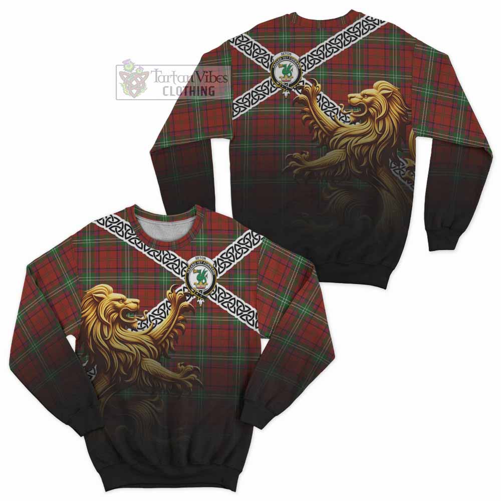 Seton Crest Tartan Sweatshirt with Golden Lion Emblem Celtic Style - Tartan Vibes Clothing