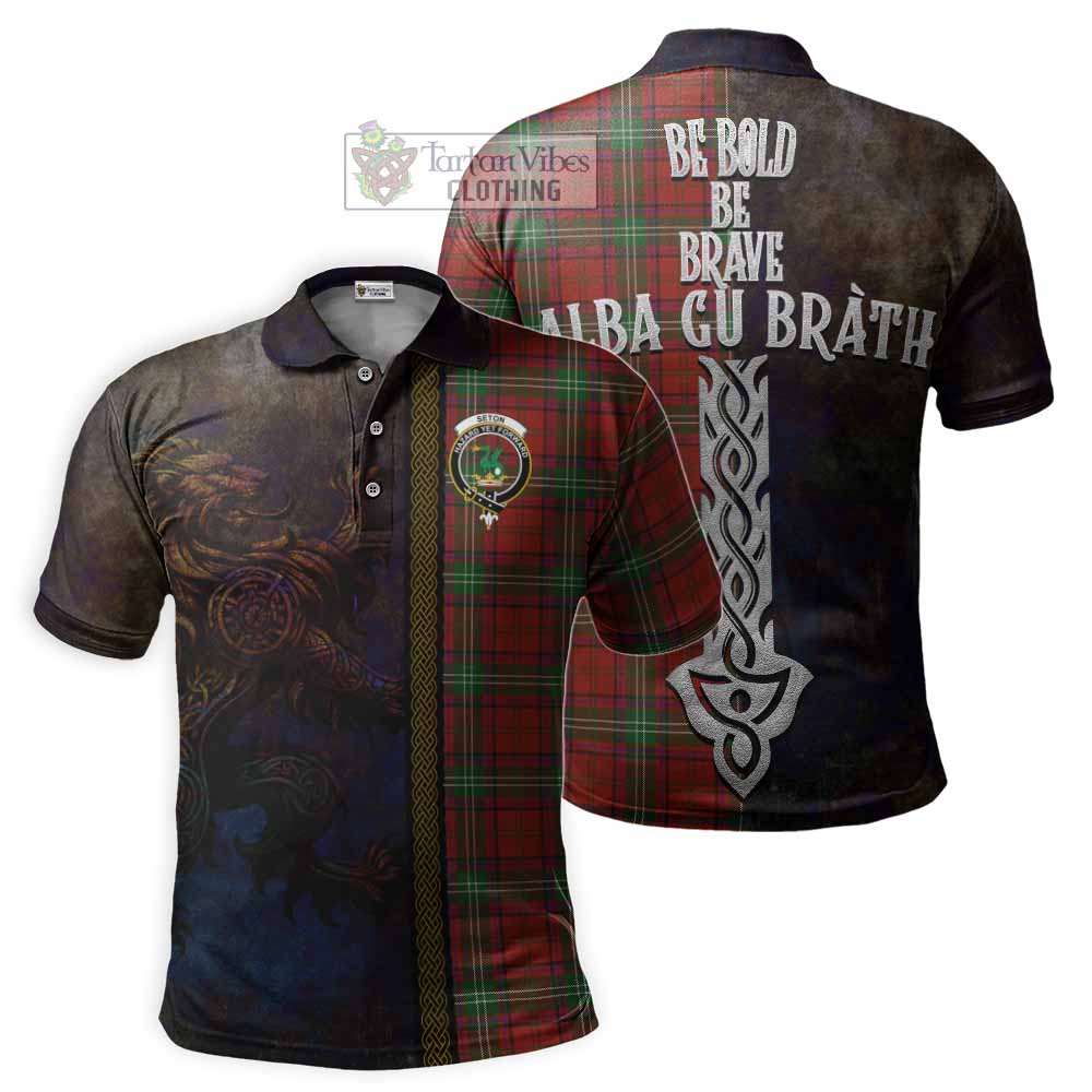 Seton Tartan Family Crest Polo Shirt Alba Gu Brath Be Brave Lion Ancient Style - Tartan Vibes Clothing