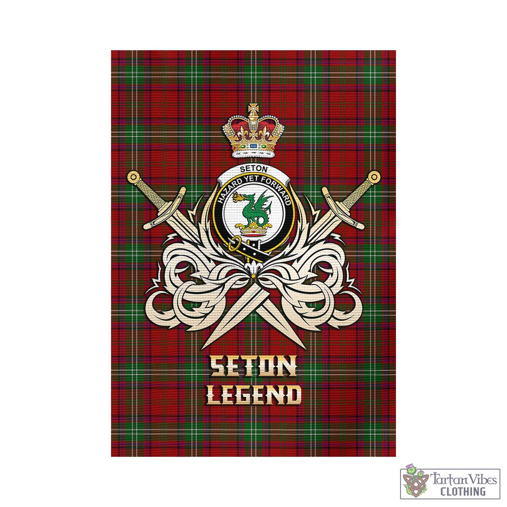 Tartan Vibes Clothing Seton Tartan Flag with Clan Crest and the Golden Sword of Courageous Legacy