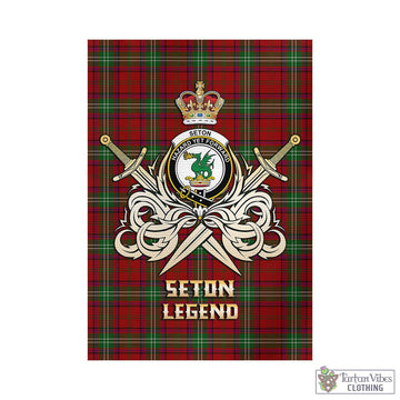 Seton Tartan Garden Flag with Clan Crest and the Golden Sword of Courageous Legacy