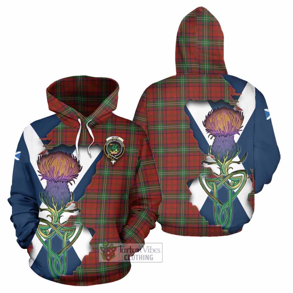 Tartan Vibes Clothing Seton Tartan Family Crest Hoodie Scottish Thistle Celtic Inspired