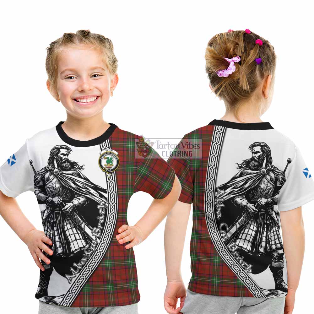 Seton Tartan Clan Crest Kid T-Shirt with Highlander Warrior Celtic Style - Tartan Vibes Clothing
