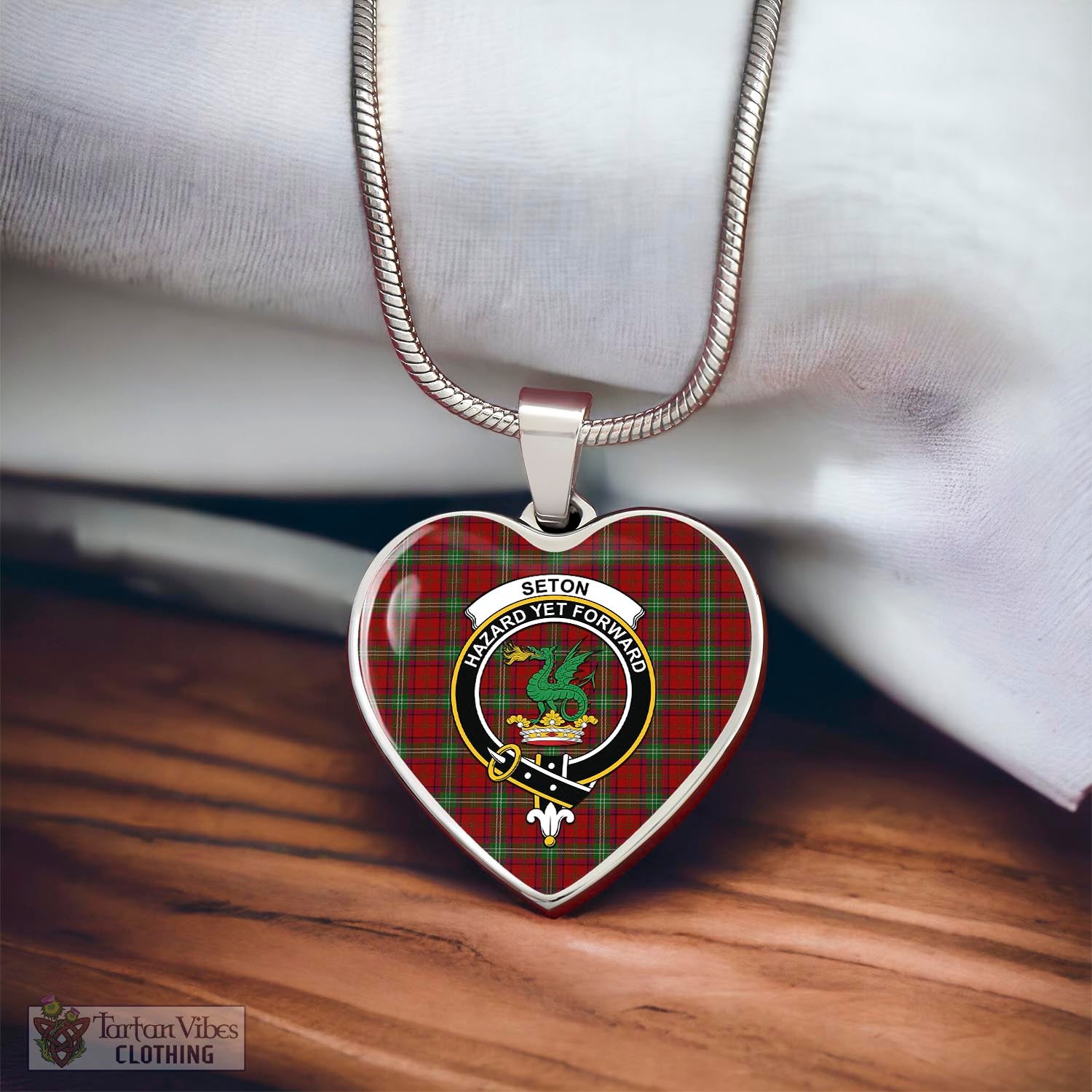 Seton Tartan Heart Necklace with Family Crest - Tartan Vibes Clothing
