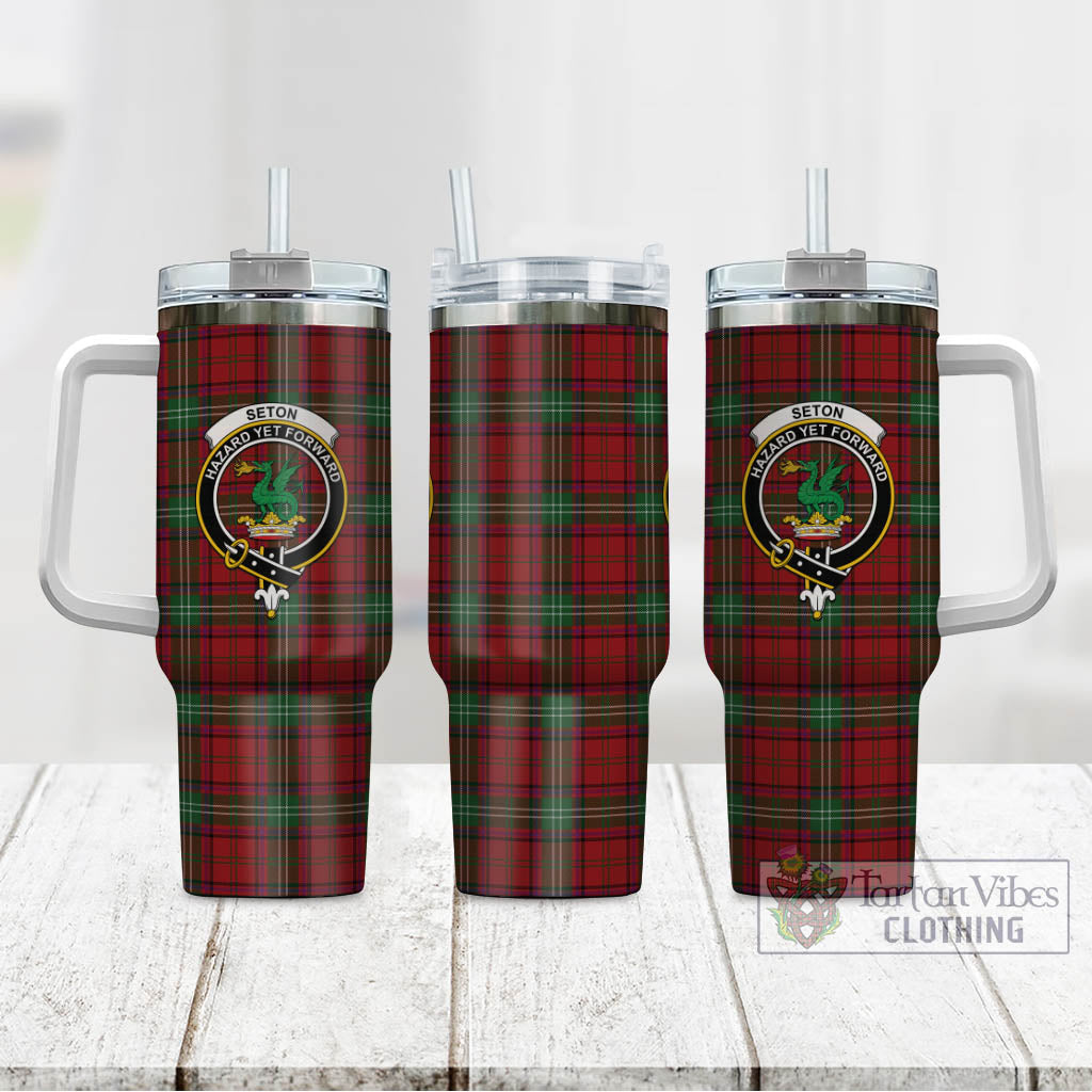 Seton Tartan Tumbler with Handle with Family Crest - Tartan Vibes Clothing