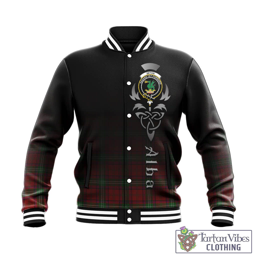 Seton Tartan Baseball Jacket Featuring Alba Gu Brath Family Crest Celtic Inspired - Tartan Vibes Clothing