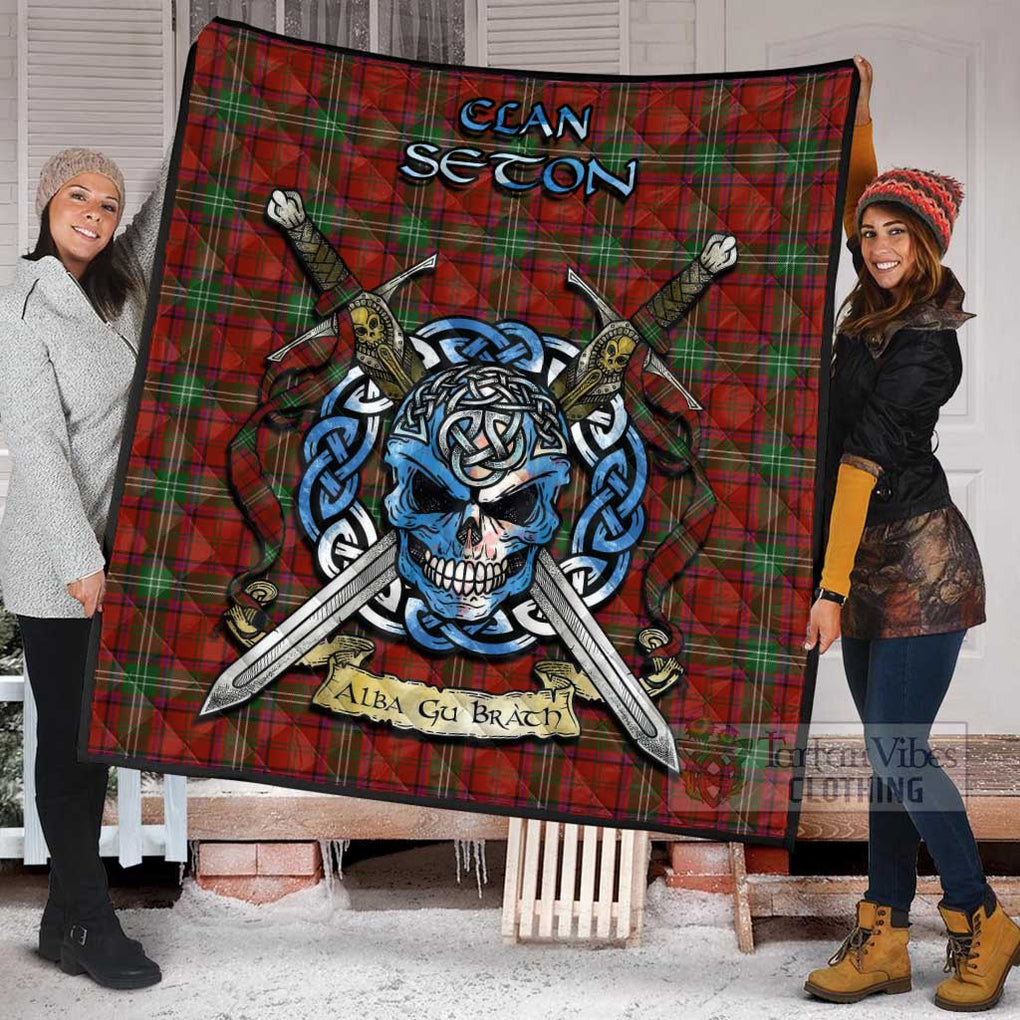 Seton Tartan Quilt with Celtic Skull Alba Gu Brath Style - Tartan Vibes Clothing
