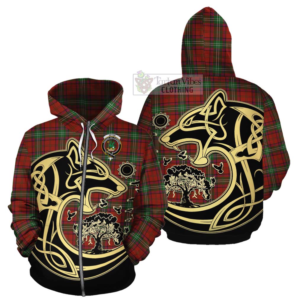Seton Tartan Cotton Hoodie with Family Crest Celtic Wolf Style - Tartan Vibes Clothing