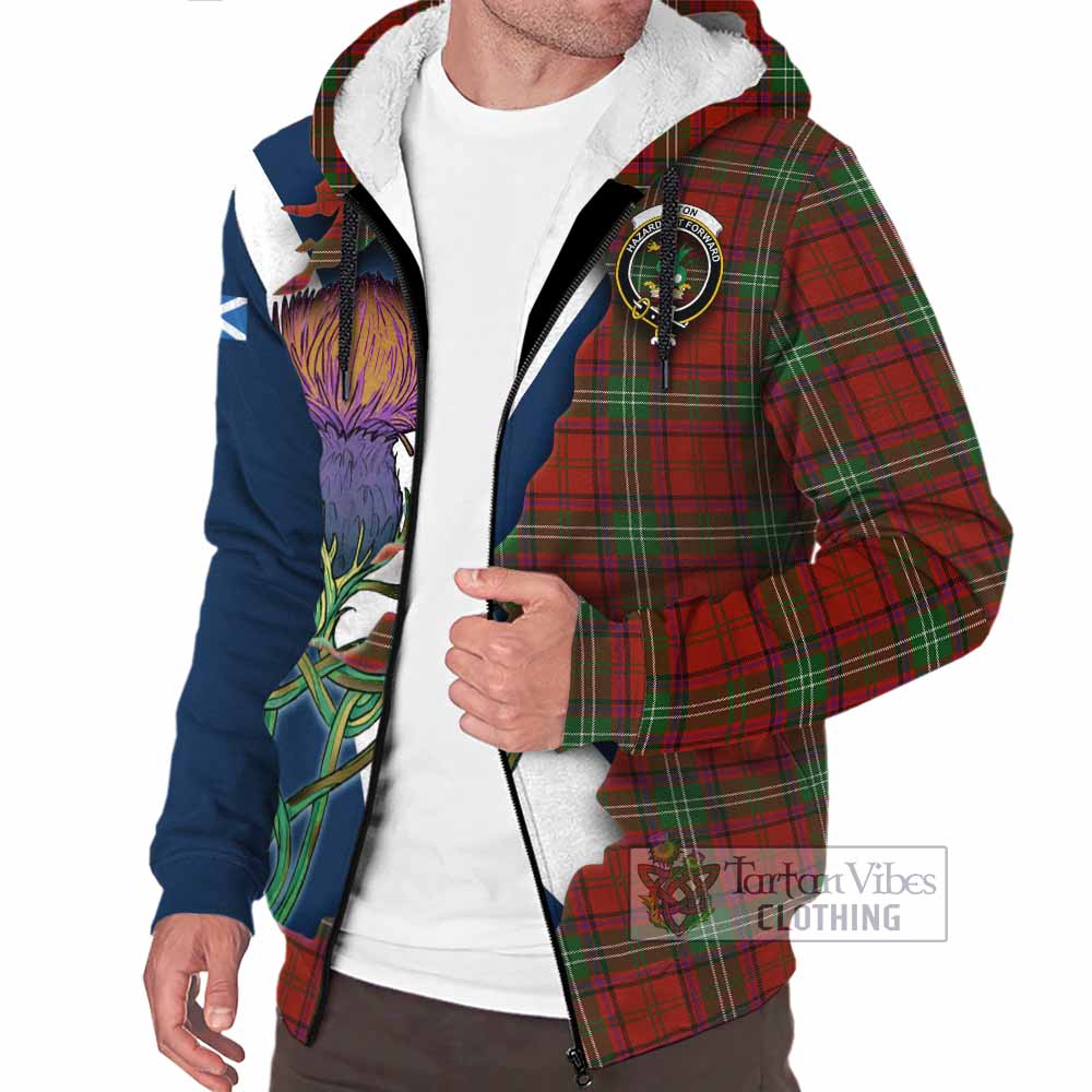 Tartan Vibes Clothing Seton Tartan Family Crest Sherpa Hoodie Scottish Thistle Celtic Inspired