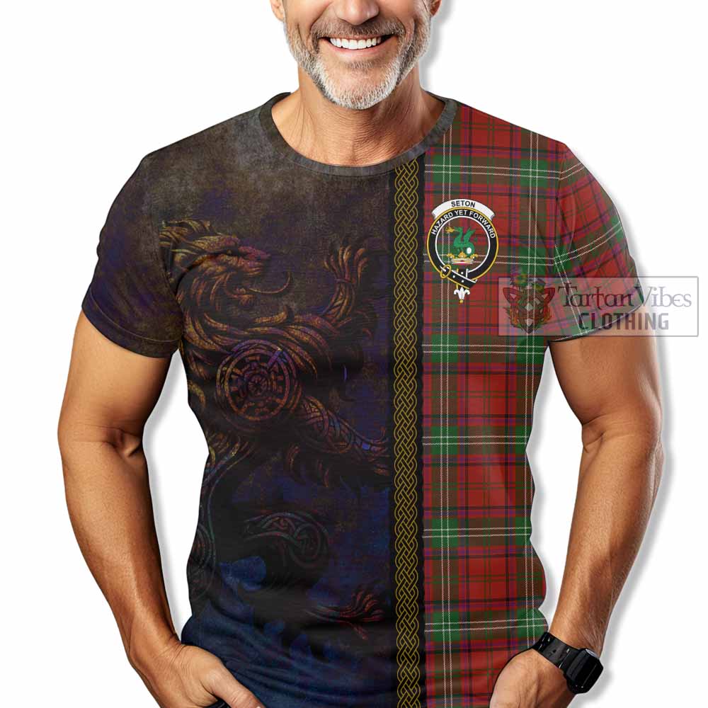 Seton Tartan Family Crest T-Shirt Alba Gu Brath Be Brave Lion Ancient Style - Tartan Vibes Clothing