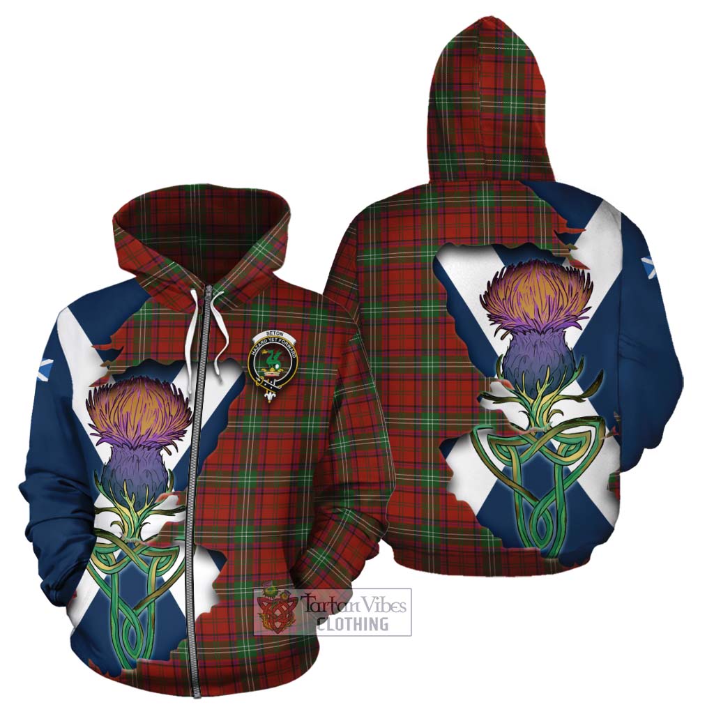 Tartan Vibes Clothing Seton Tartan Family Crest Cotton Hoodie Scottish Thistle Celtic Inspired