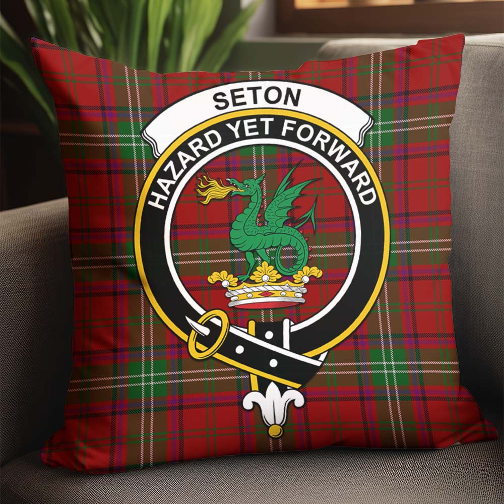 Seton Tartan Pillow Cover with Family Crest - Tartan Vibes Clothing