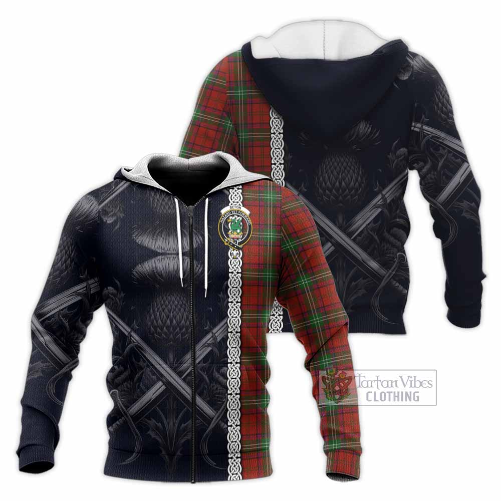 Seton Tartan Knitted Hoodie with Family Crest Cross Sword Thistle Celtic Vibes Unisex Knitted Zip Hoodie - Tartan Vibes Clothing