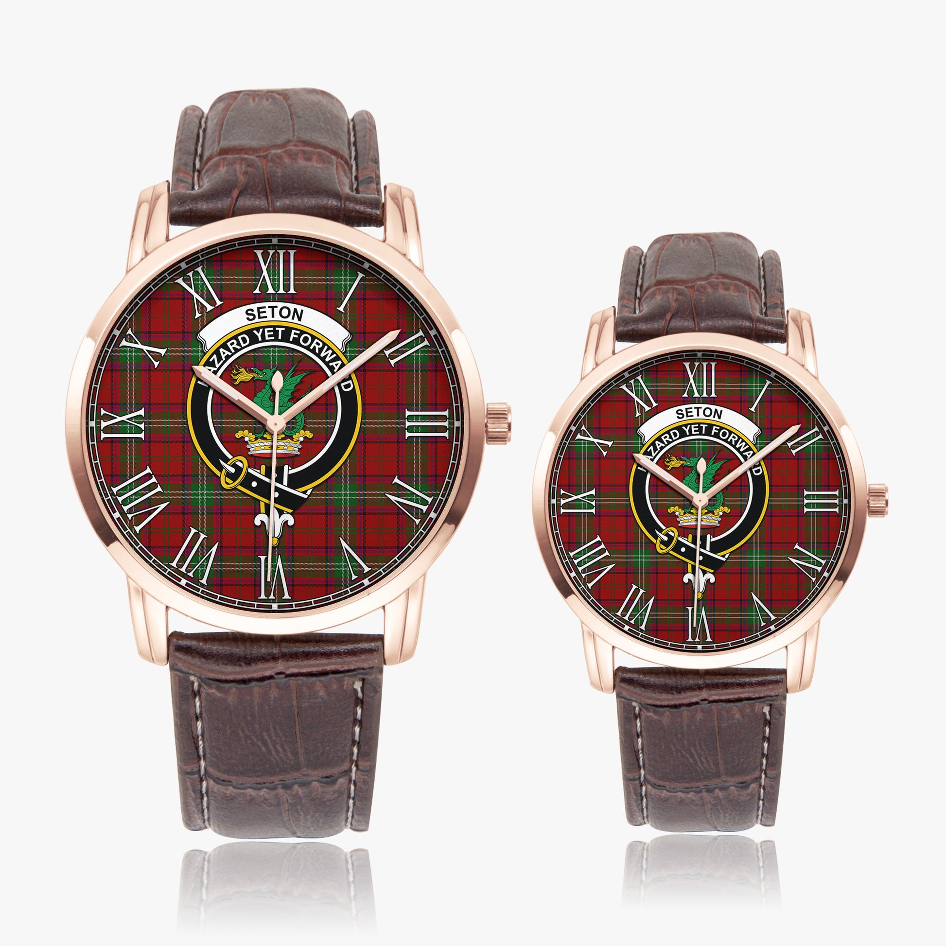 Seton Tartan Family Crest Leather Strap Quartz Watch - Tartan Vibes Clothing
