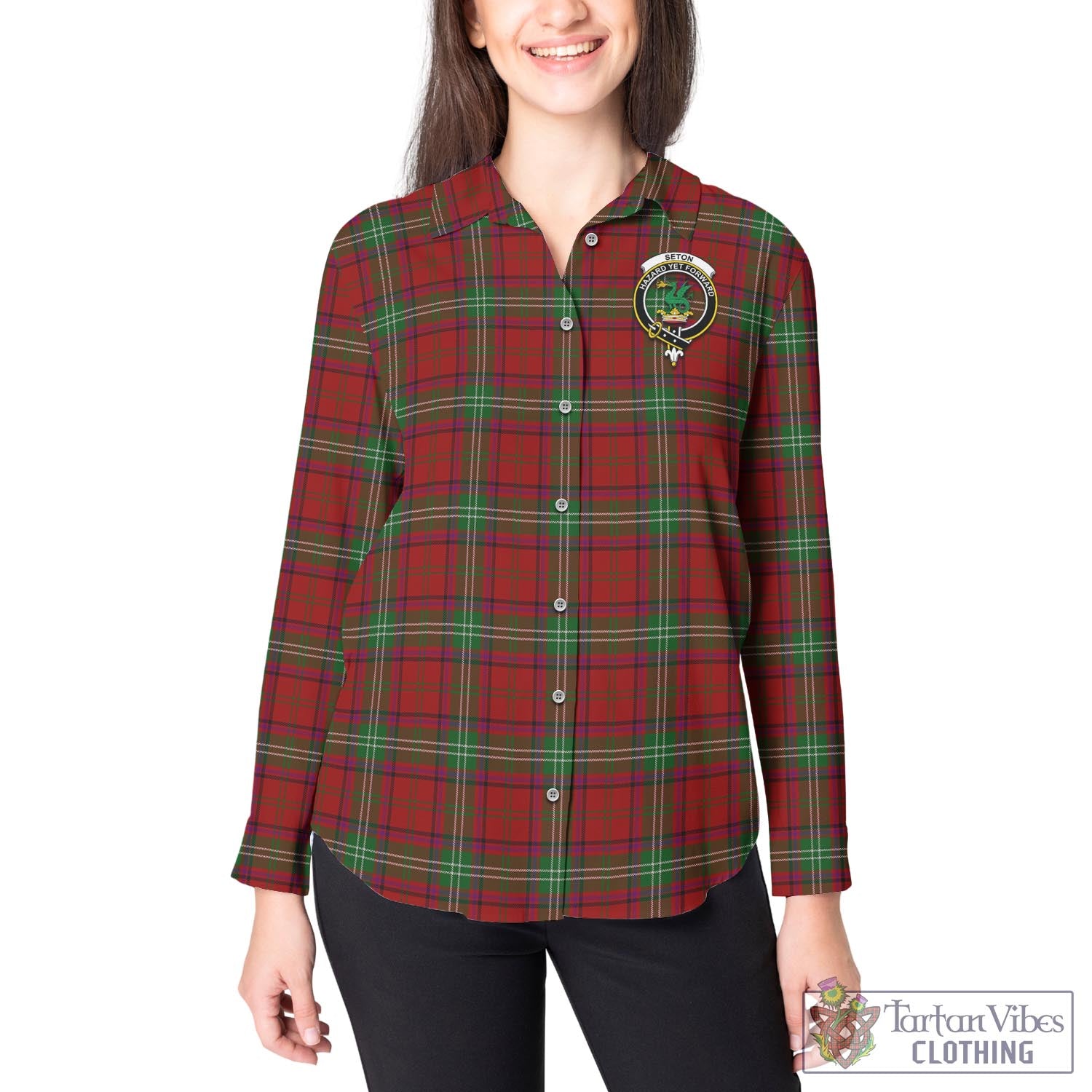 Seton Tartan Women's Casual Shirt with Family Crest - Tartan Vibes Clothing