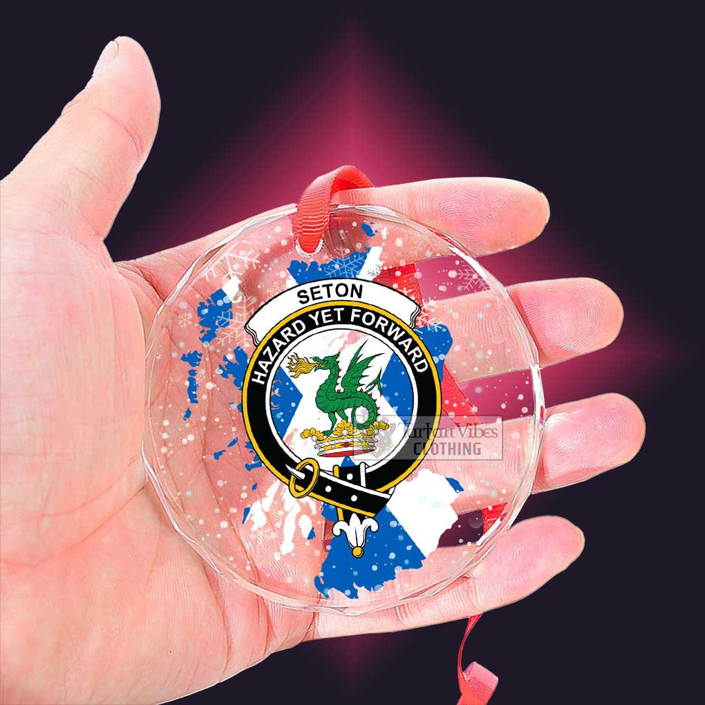 Seton Clan Crest Christmas Glass Ornament with Scotland Map - 2D-tartanvibesclothing