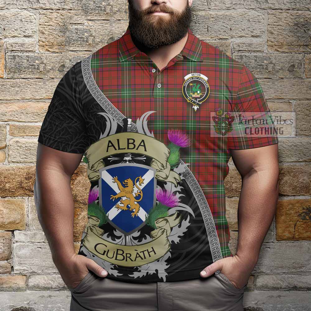 Seton Tartan Family Crest Polo Shirt Lion Rampant Royal Thistle Shield Celtic Inspired - Tartan Vibes Clothing