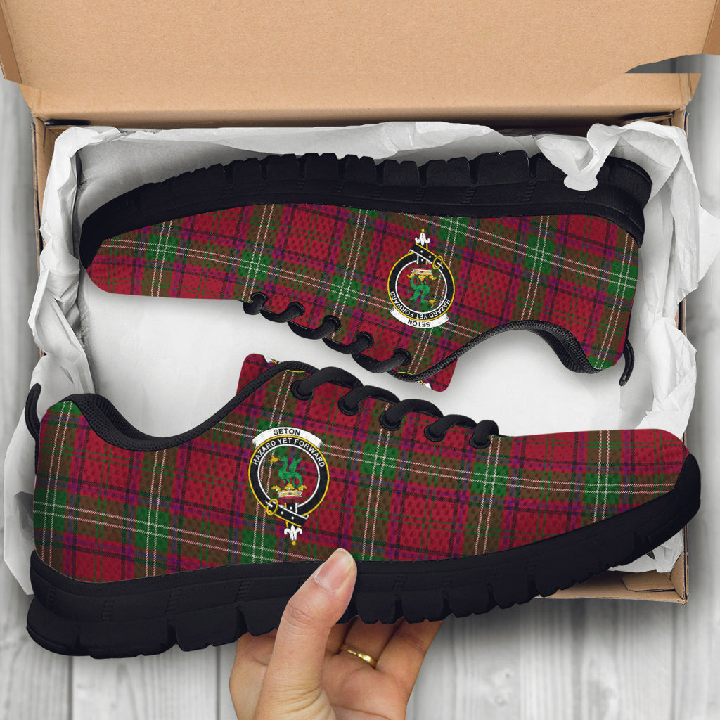 Seton Tartan Sneakers with Family Crest - Tartan Vibes Clothing